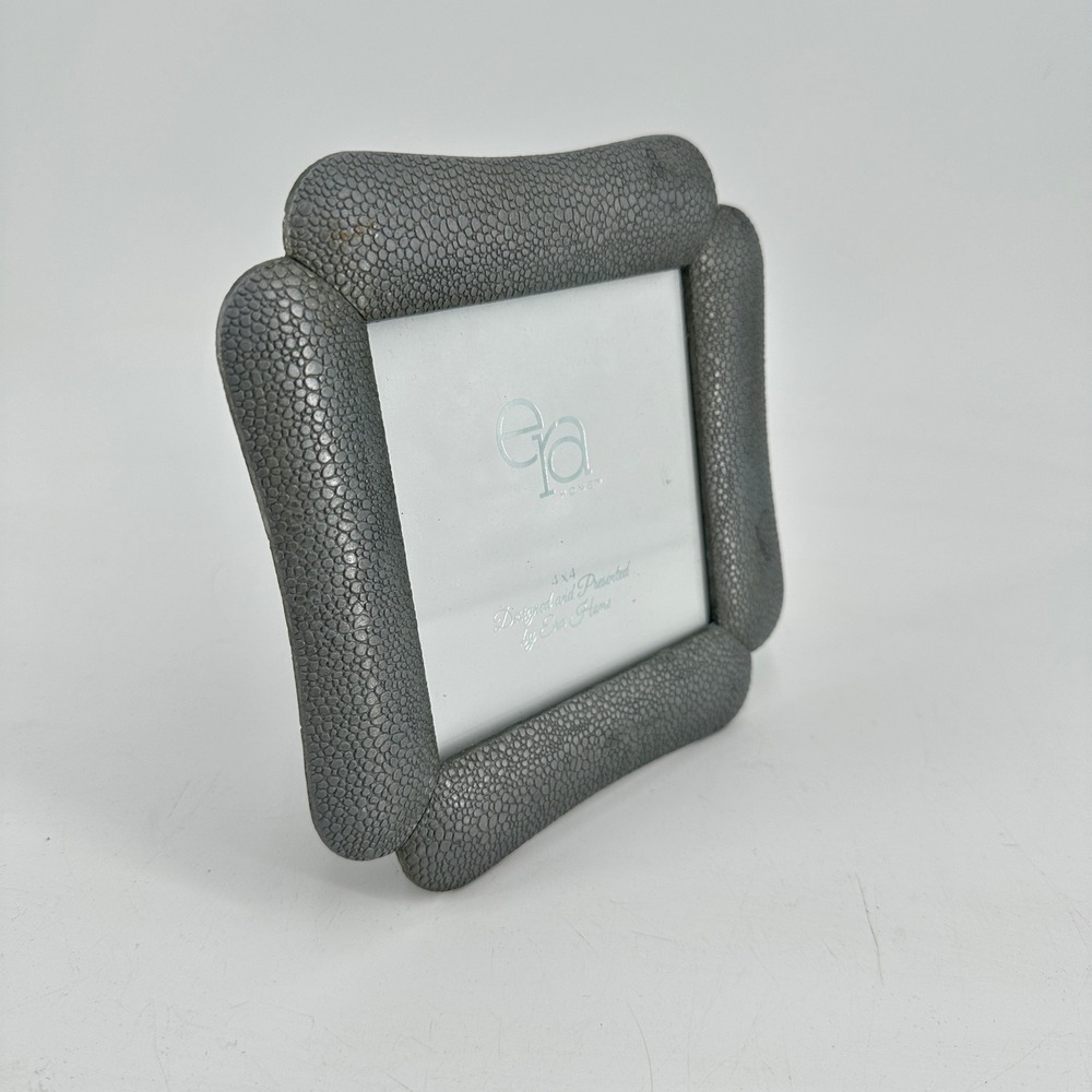 Era Home Gray Faux Shagreen 4x4 Square Picture Frame Metal Velvet Back